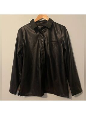 Bagatelle Collection Faux Leather Button Up Shirt Large